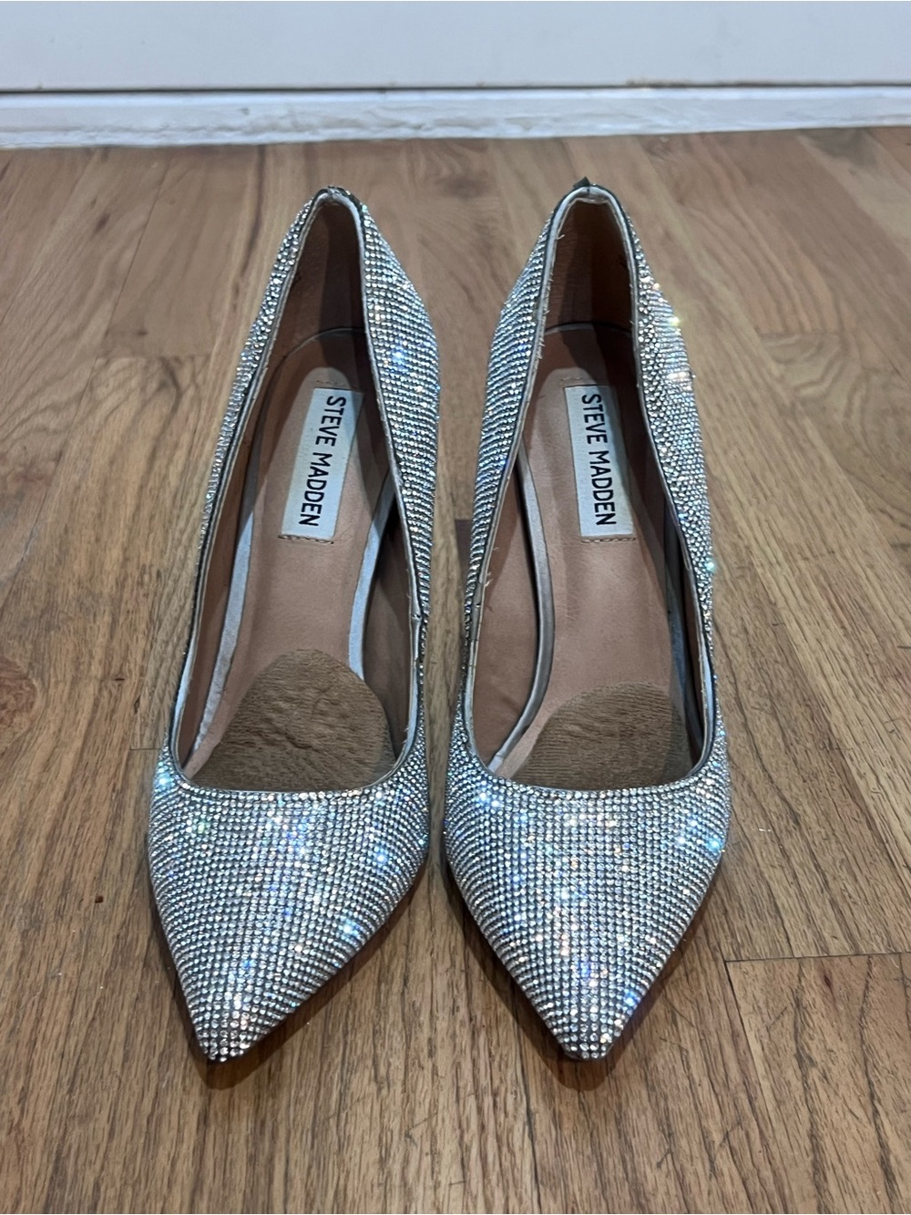 Steve Madden Silver Crystal Embellished Pointed Heels